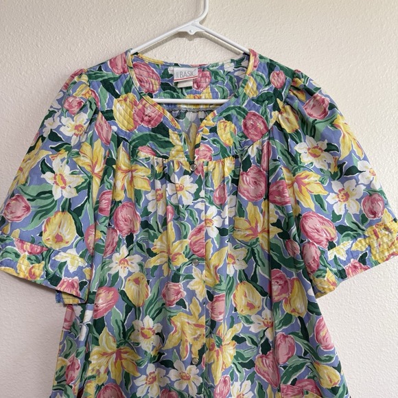 Vintage Floral House Muumuu‎ Robe Dress 1X Simply Basic Trad Wife Colorful Flowy - Picture 2 of 7